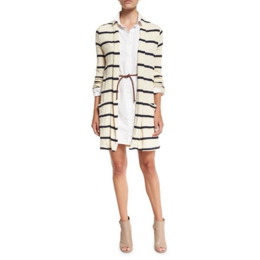 Splendid Striped Long Cotton Cardigan Sweater Cozy Layering Casual